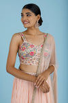 Pastel Pink Georgette Lehenga Set With Embroidery
