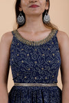 Navy Blue Embroidery Bandhani Silk Dress