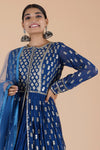 Bright Blue Silk Lehenga Set Georgette With Embroidery