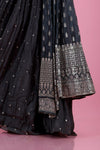 Lead Black Embroidered Silk Lehenga