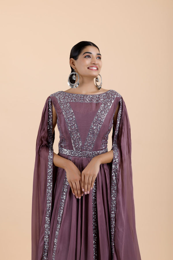 Onion Purple Embroidered Georgette Gown