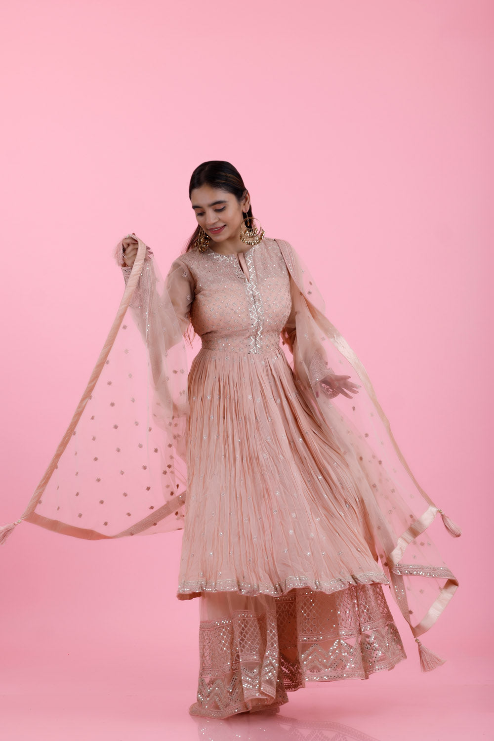 Pale Pink Embroidered Georgette Dress