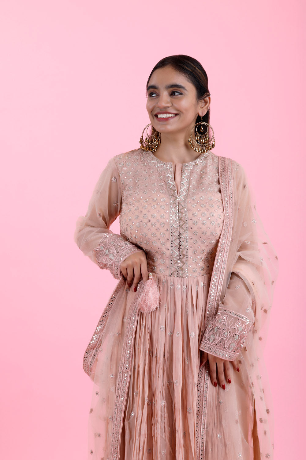 Pale Pink Embroidered Georgette Dress