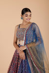 Blue Georgette Printed Lehenga Set With Embroidered Blouse