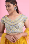 Bright Yellow Georgette Lehenga with Mirror Embroidery