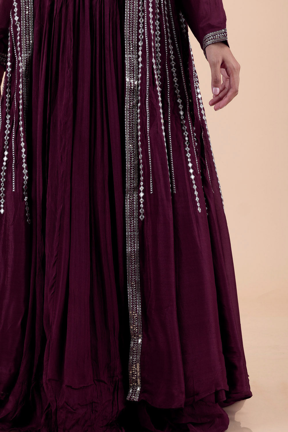 Plum Purple Georgette Lehenga With Embroidered Overcoat