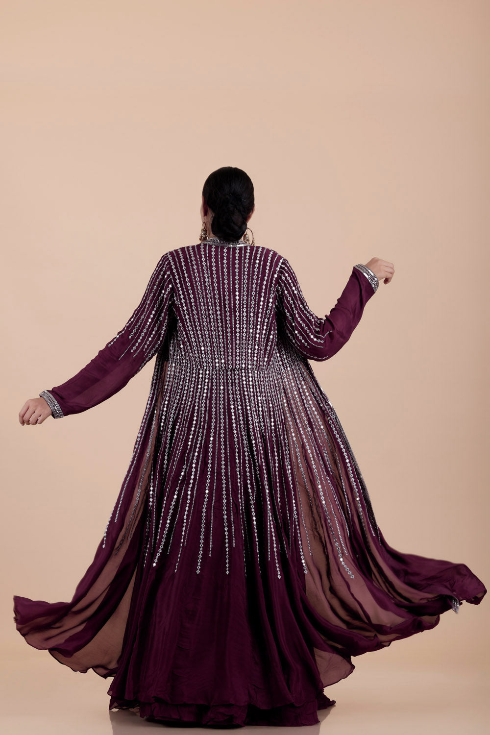 Plum Purple Georgette Lehenga With Embroidered Overcoat