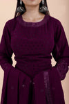 Tyrian Purple Embroidery Georgette Gown