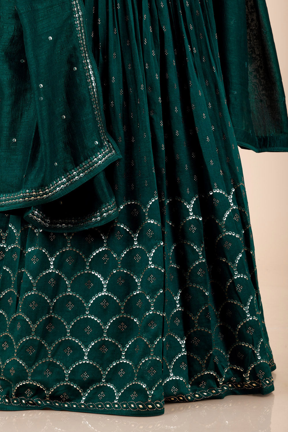 Dark Teal Embroidery Georgette Gown