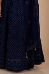Dark Blue Georgette Long Gown With Embroidery