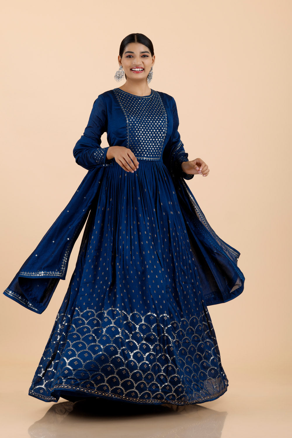 Blue Embroidery Georgette Gown