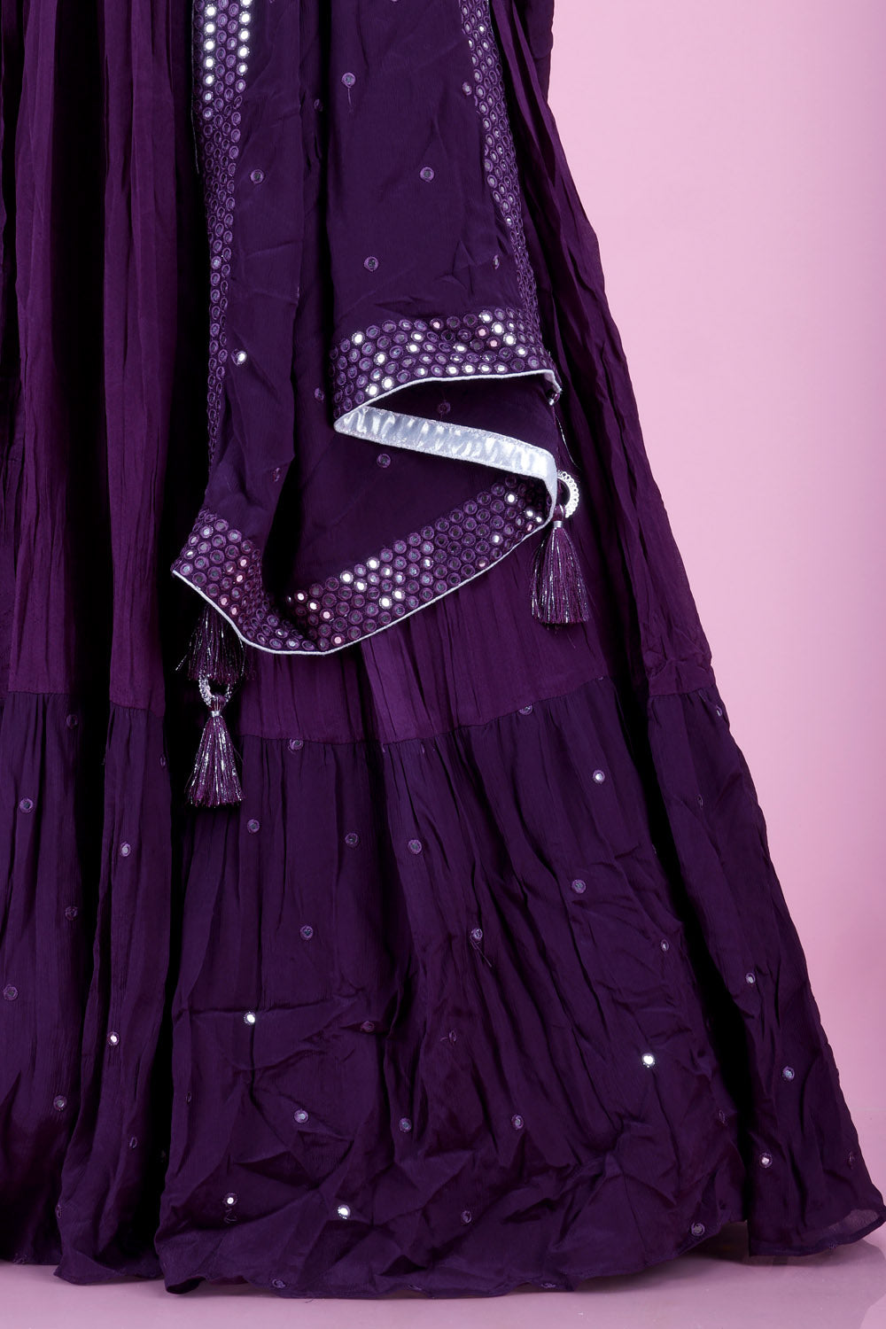 Dark Purple Georgette Gown With Mirror Embroidery