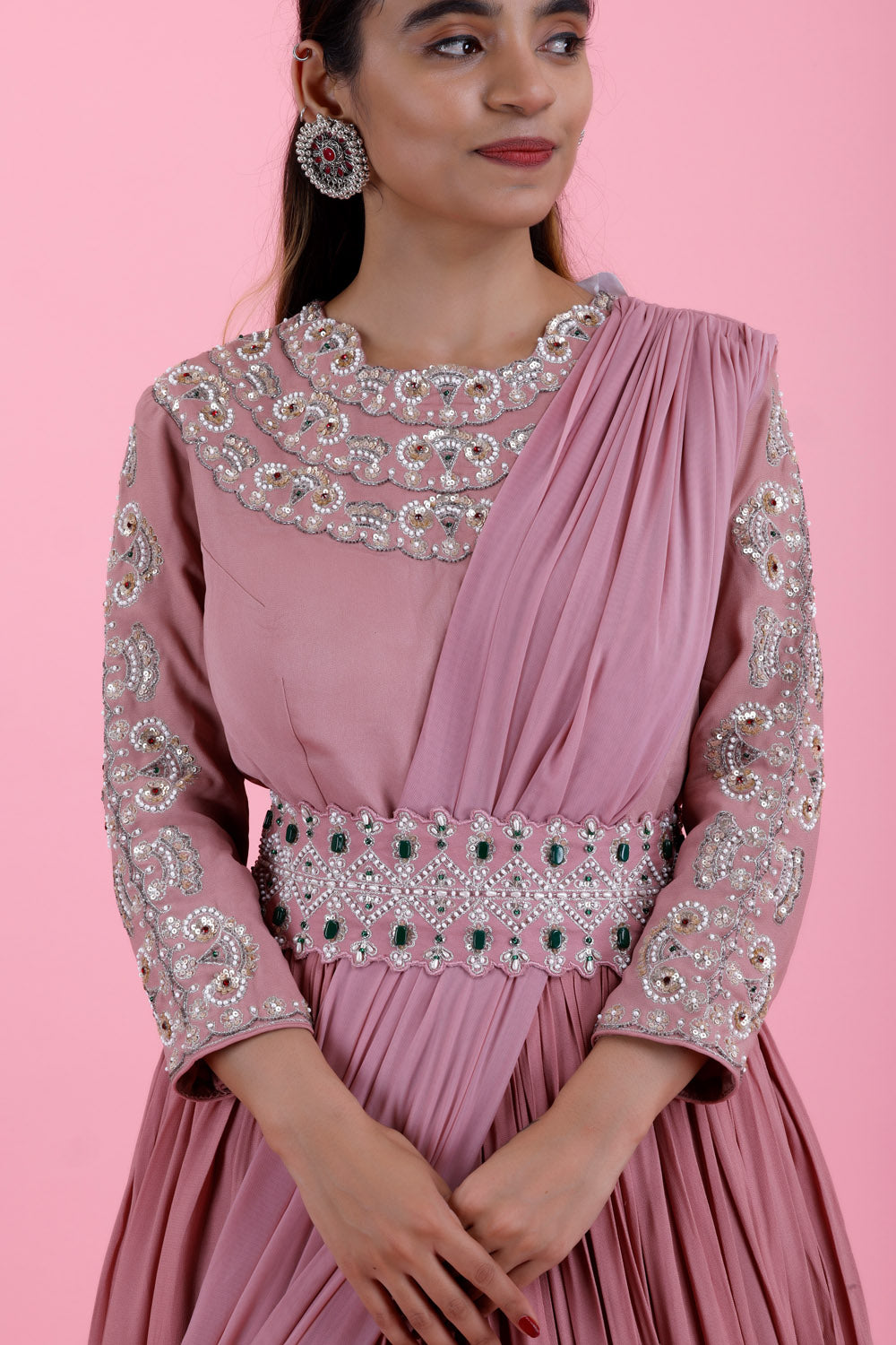 Blush Pink Embroidery Georgette Gown