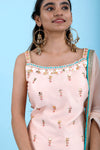 Light Pastel Pink Georgette Dress With Floral Embroidery