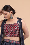 Black Satin lehenga with Floral Embroidery