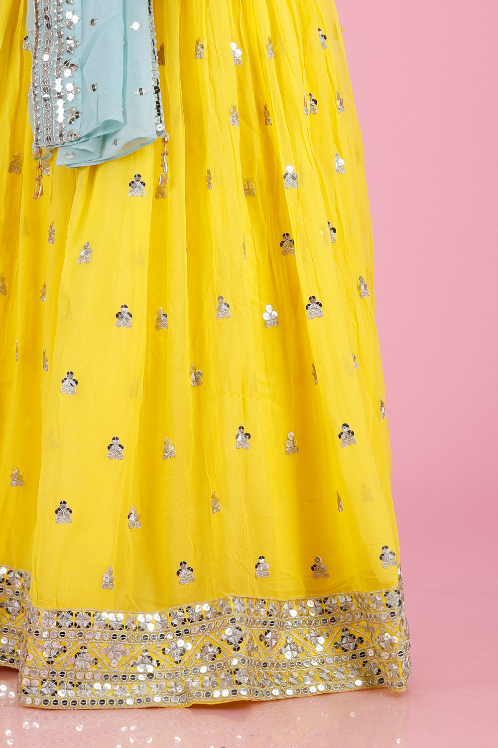 Bright Yellow Georgette Embroidered Long Gown