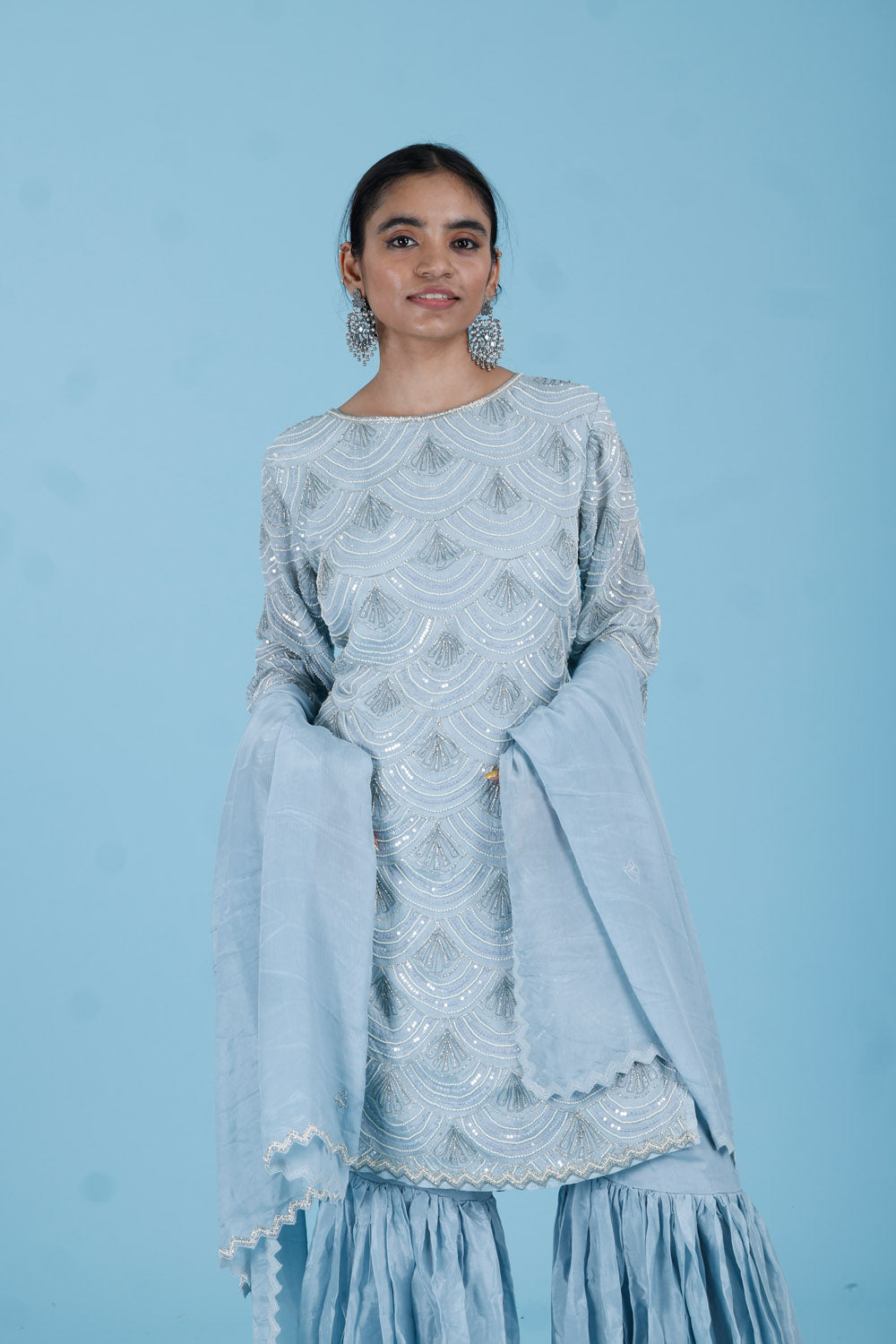 Ice Blue Embroidered Sharara Set