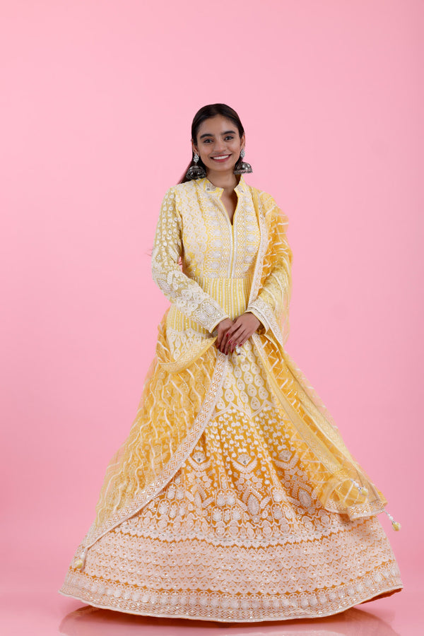 Butter Yellow Embroidered Georgette Dress