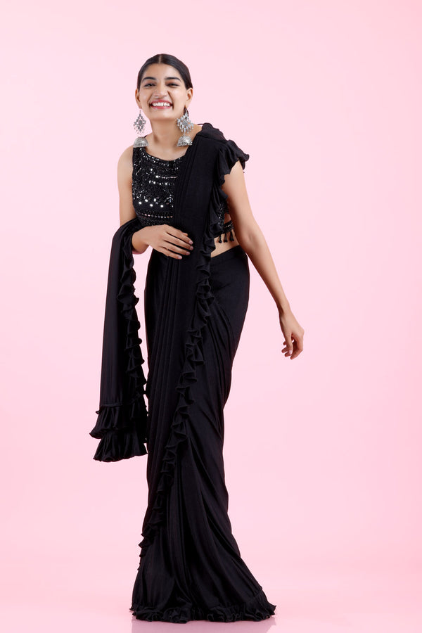 Black Embroidered Fancy Ready To Wear Saree