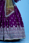 Dark Plum Purple Georgette Embroidered Lehenga Set With Contrast Dupatta