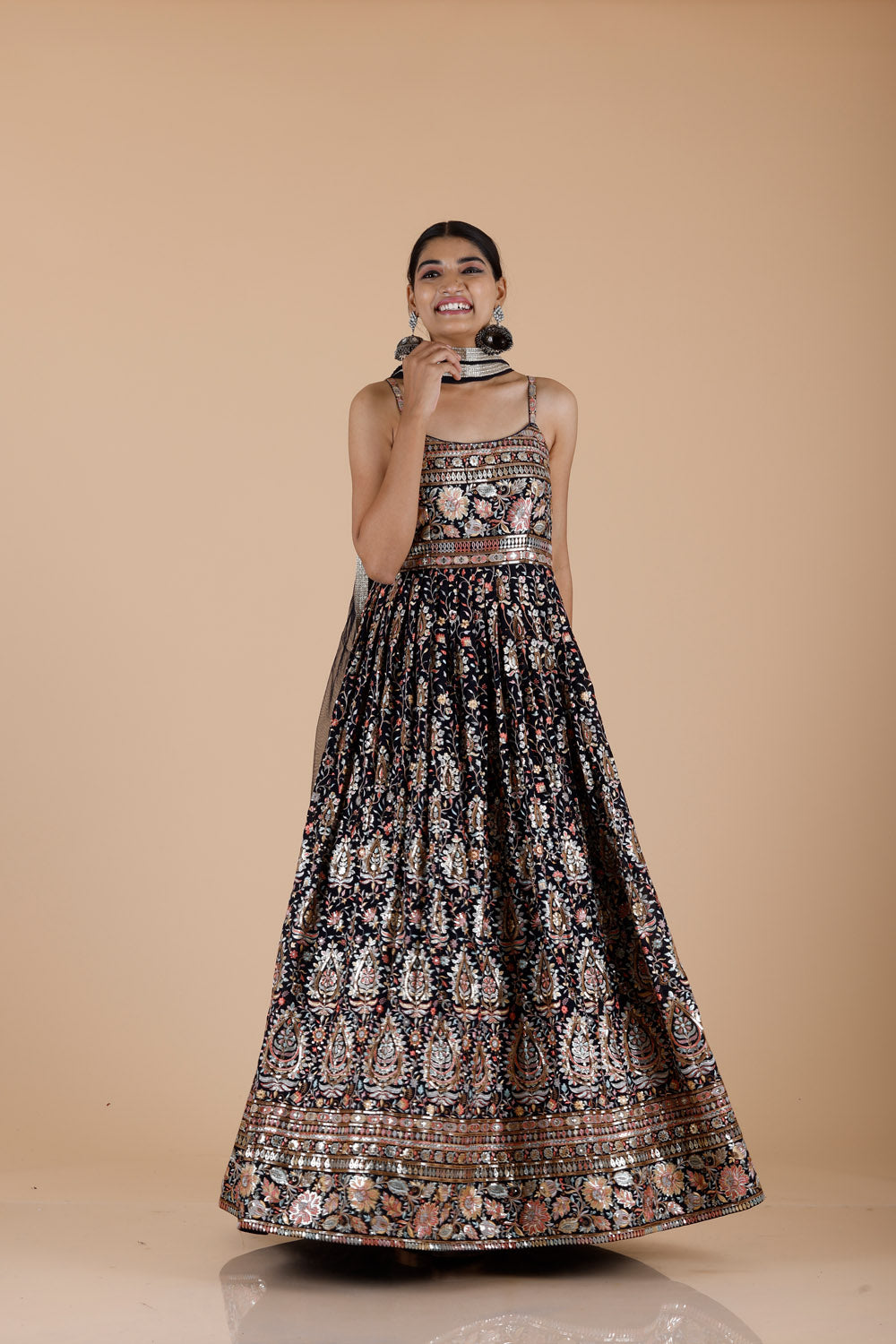 Black Georgette Gown With Full Embroidery