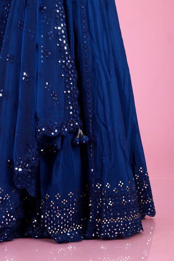 Bright Blue Silk Lehenga Set With Embroidery
