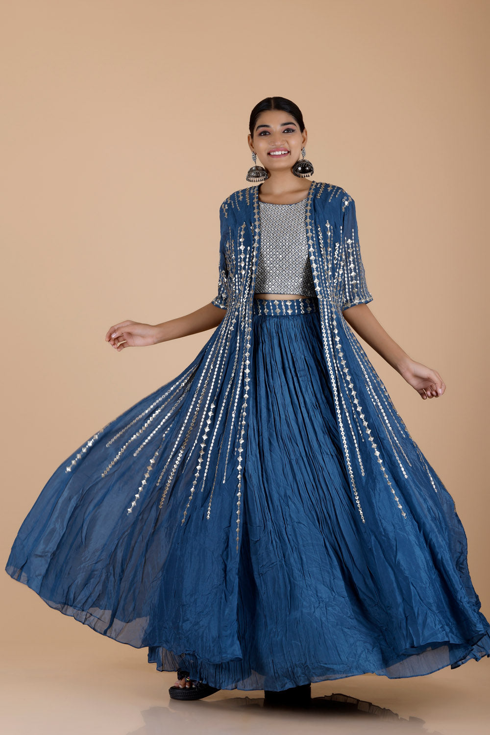 Blue Silk Lehenga Set With Embroidery