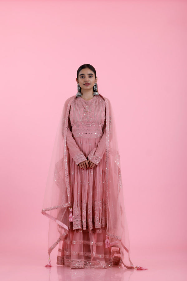 Blush Pink Net Embroidery Dress