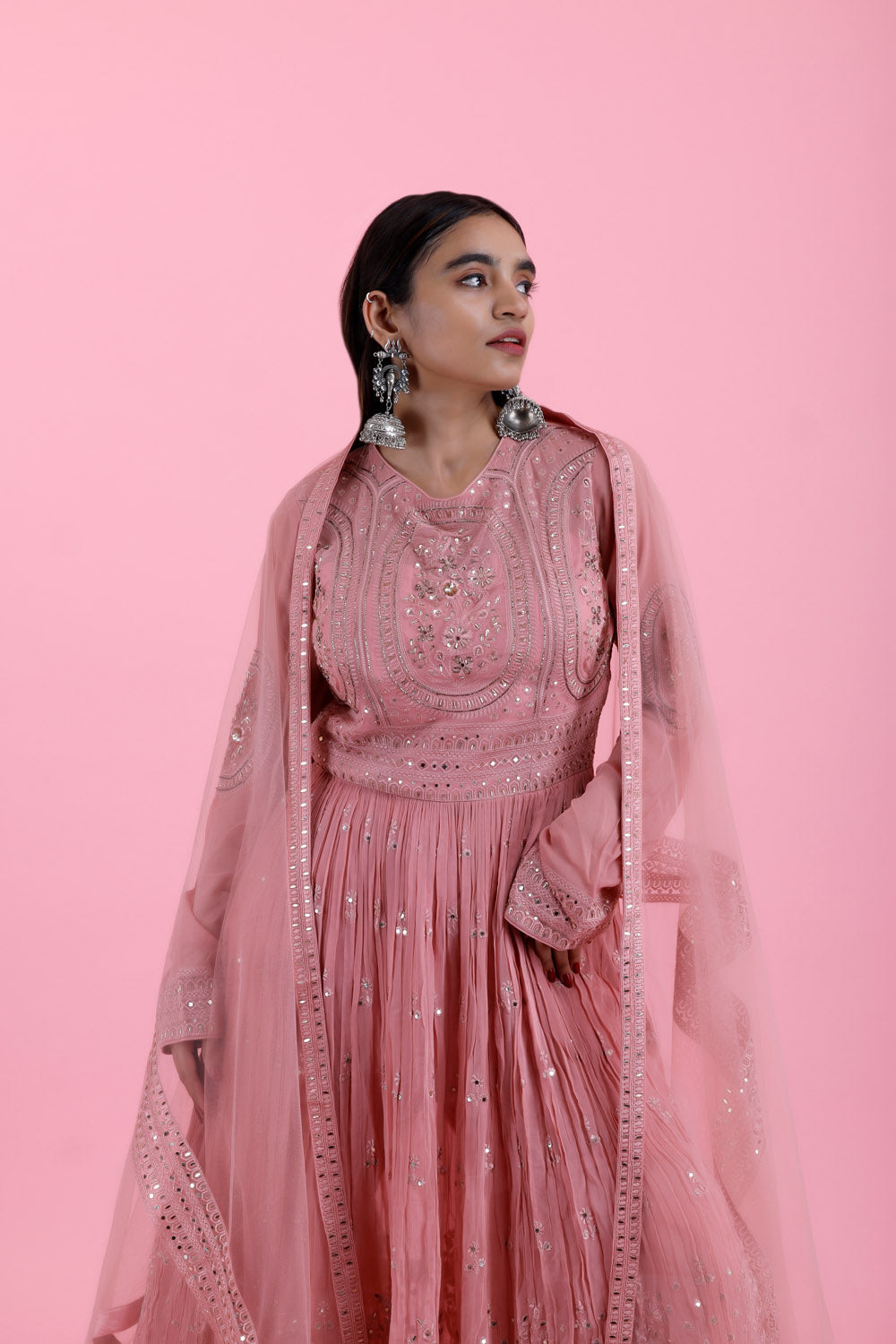 Blush Pink Net Embroidery Dress