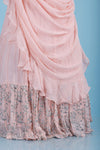 Pastel Pink Georgette Lehenga Set With Embroidered Blouse