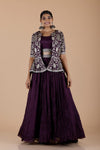 Dark Plum Purple Georgette Lehenga Set With Embroidery