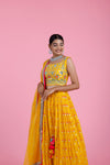 Bright Yellow Georgette Lehenga Set With Embroidered Blouse