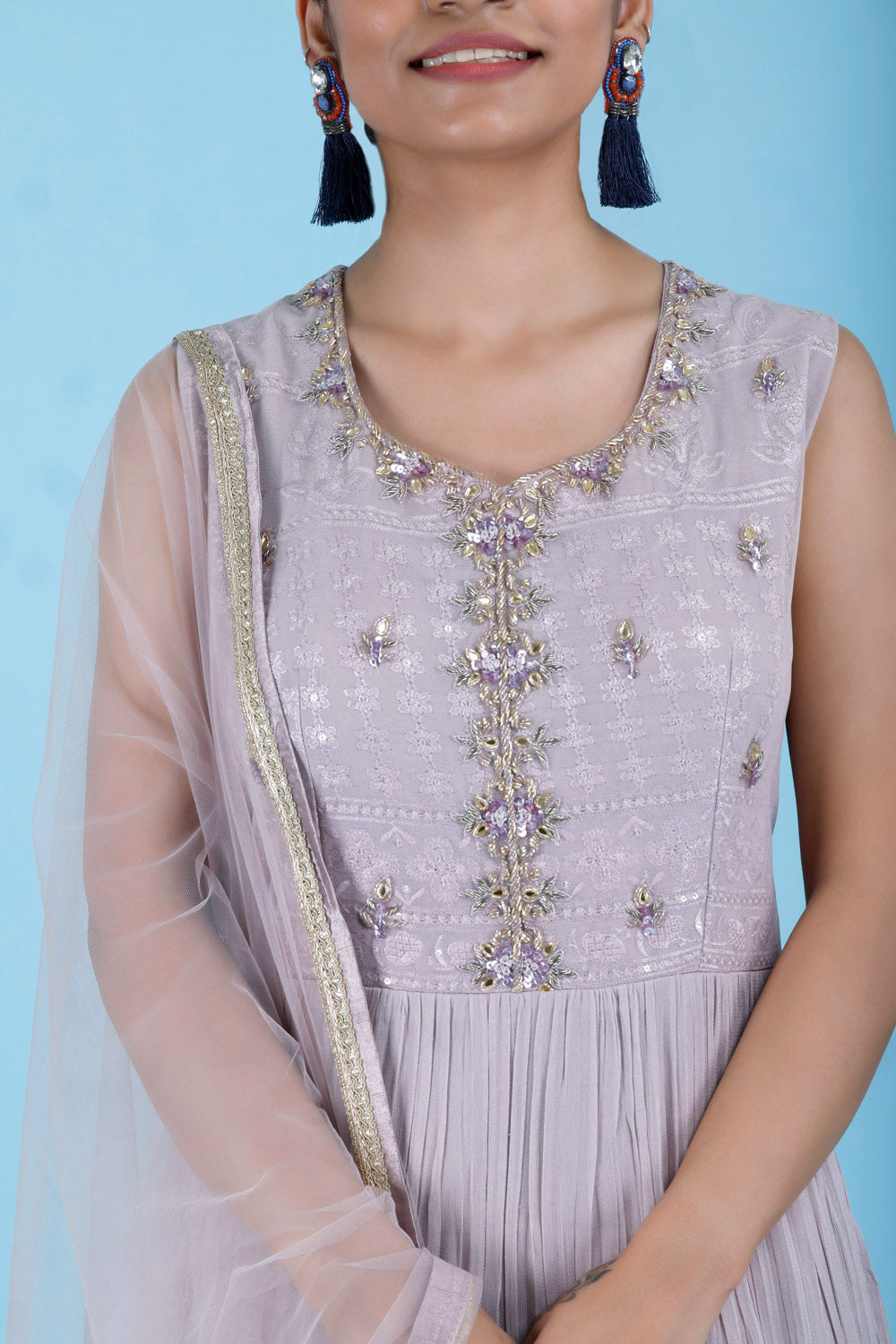Pastel Pale Pink Embroidered Georgette Gown