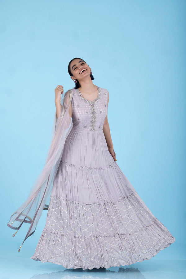 Pastel Pale Pink Embroidered Georgette Gown
