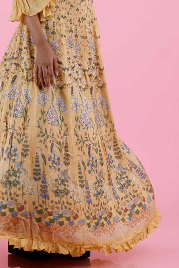 Pastel Yellow Embroidered Satin Silk Gown