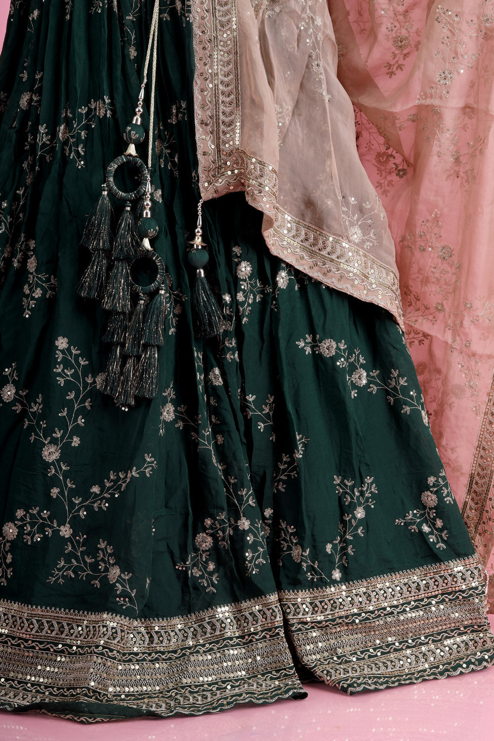 Sacramento Green Georgette Lehenga With Floral Embroidery