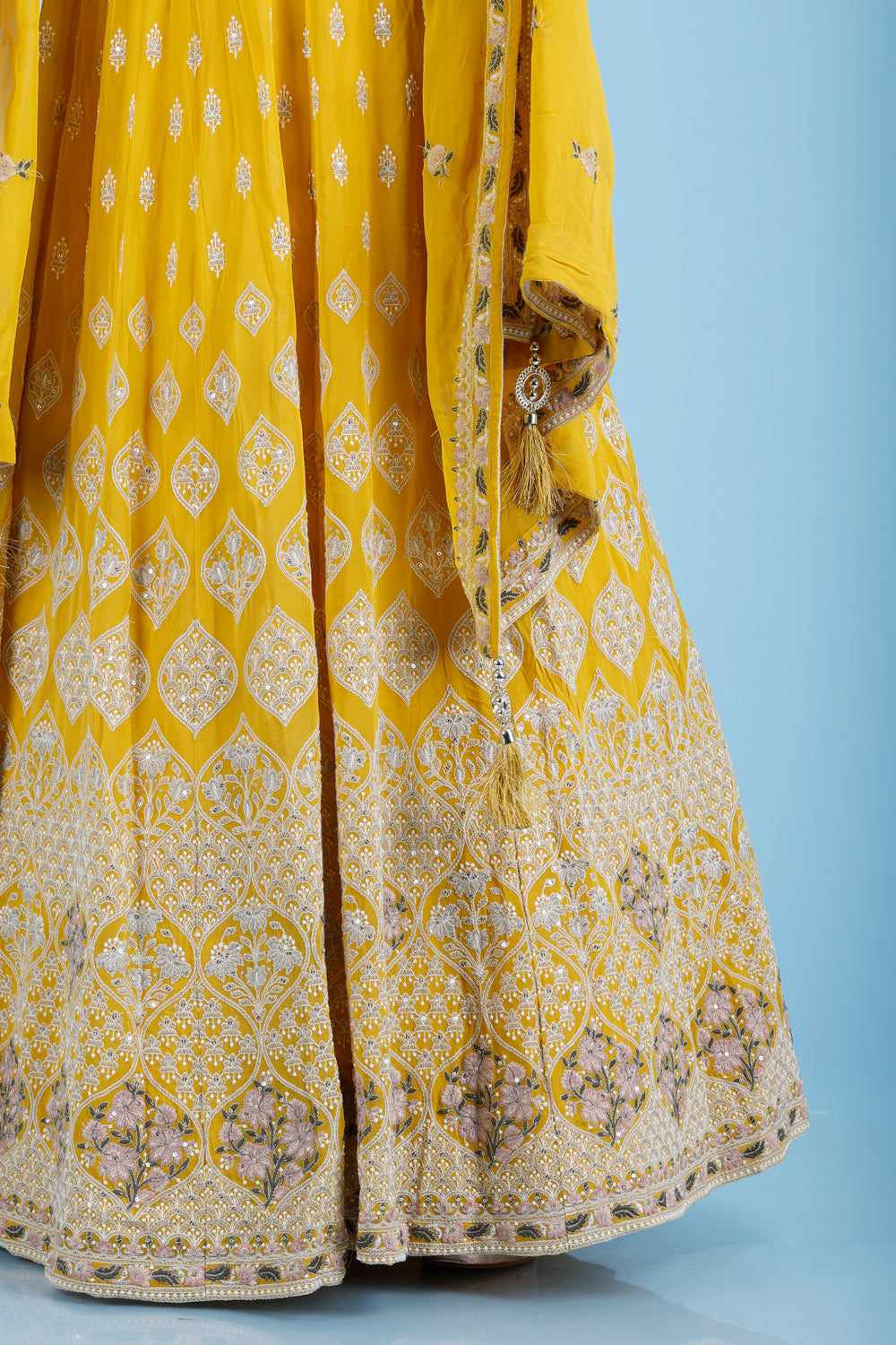 Bright Yellow Georgette Gown With Embroidery