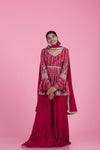 Dark Pink Georgette Shararas With Embroidery