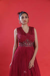 Maroon Red Embroidered Gown