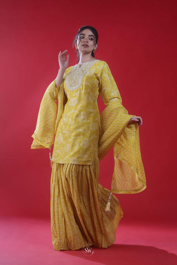 Pastel Yellow Printed Sharara Set