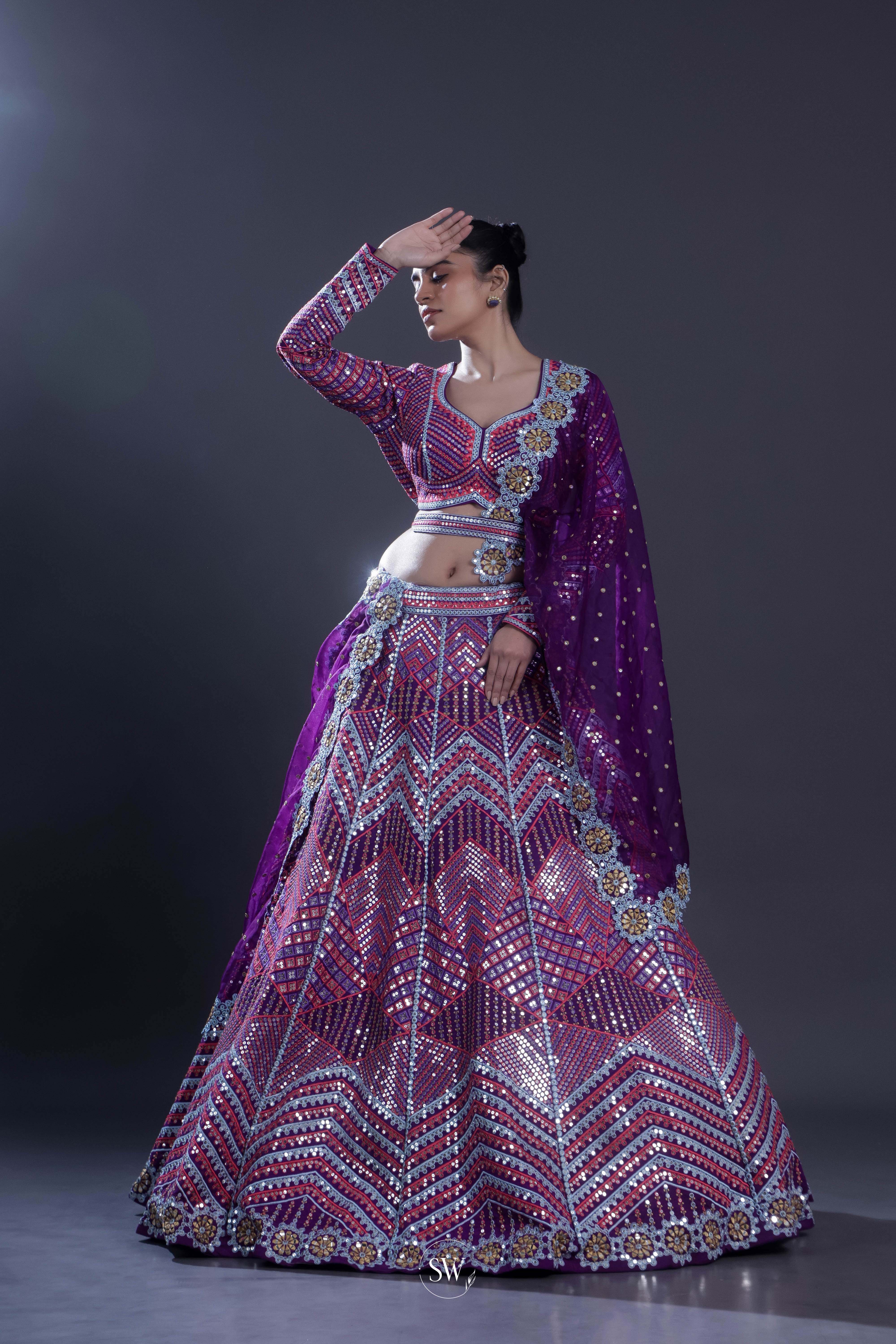 Indigo Purple Embroidered Lehenga Set