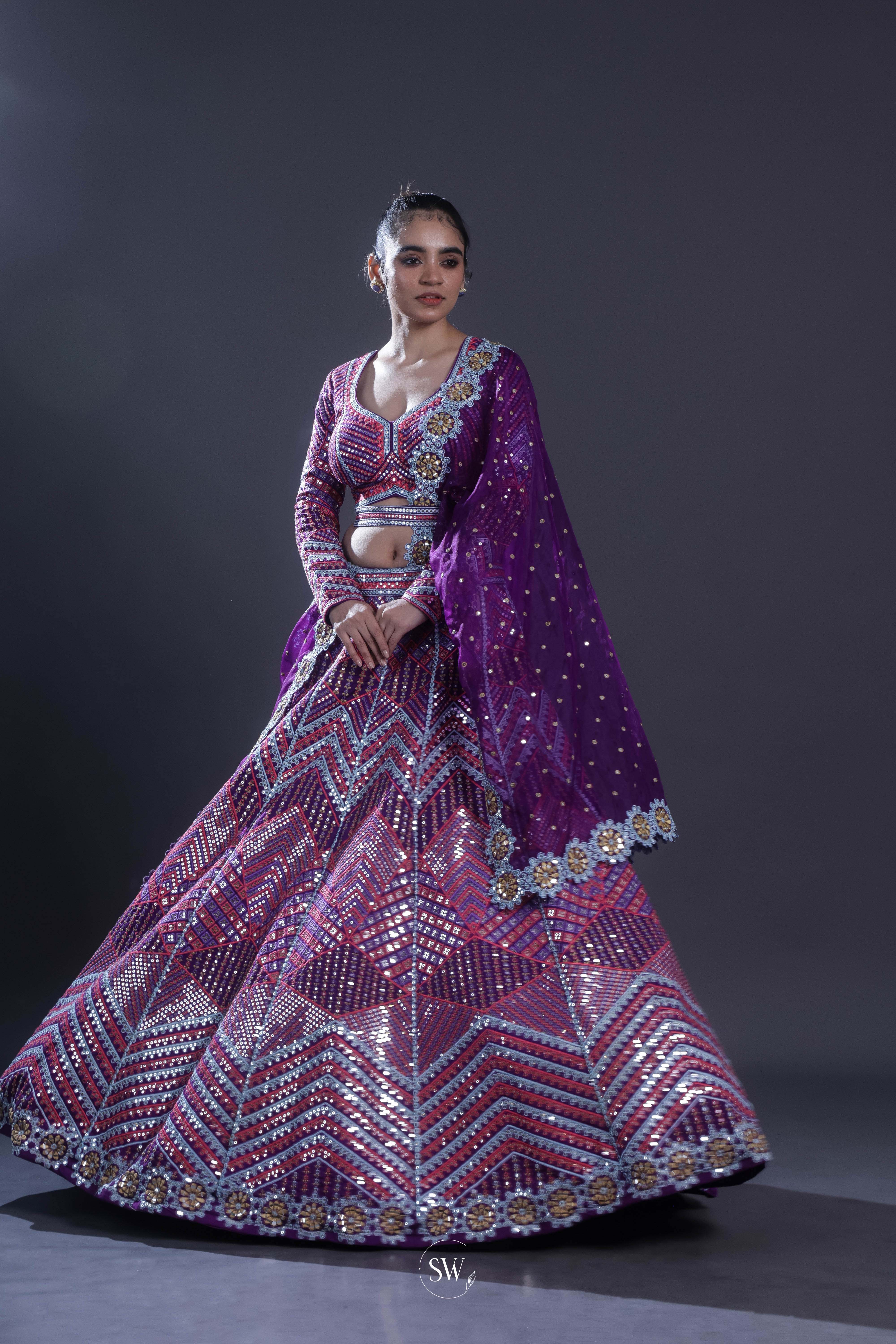 Indigo Purple Embroidered Lehenga Set