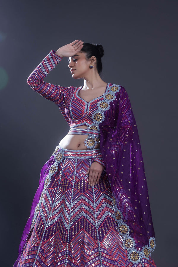 Indigo Purple Embroidered Lehenga Set