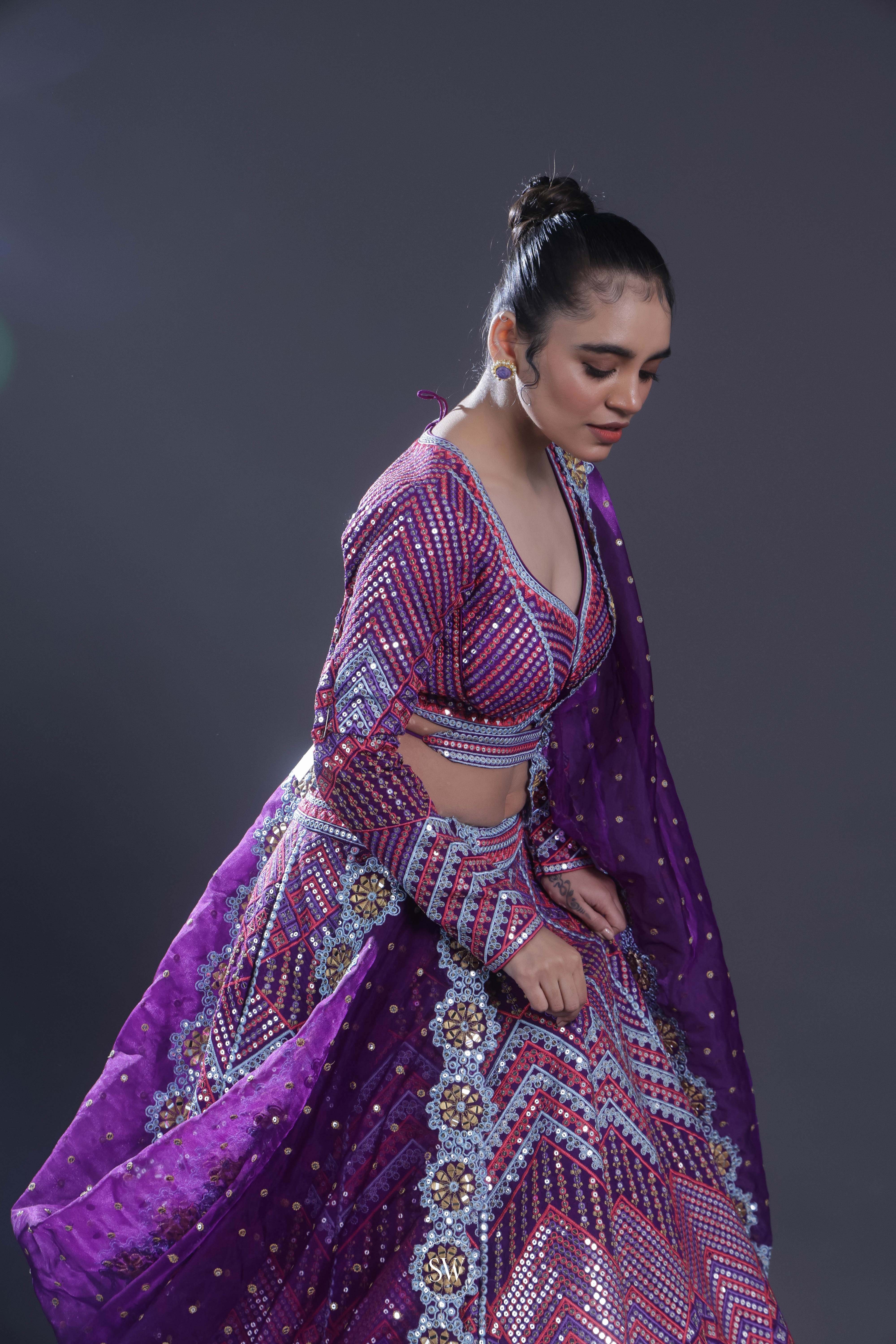 Indigo Purple Embroidered Lehenga Set