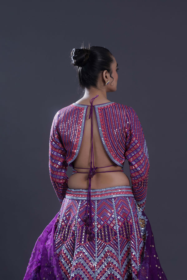 Indigo Purple Embroidered Lehenga Set