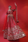 Imperial Red Embroidered Bridal Lehenga Set