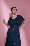 Navy Blue Indo Western Dress With Hand Embroidery