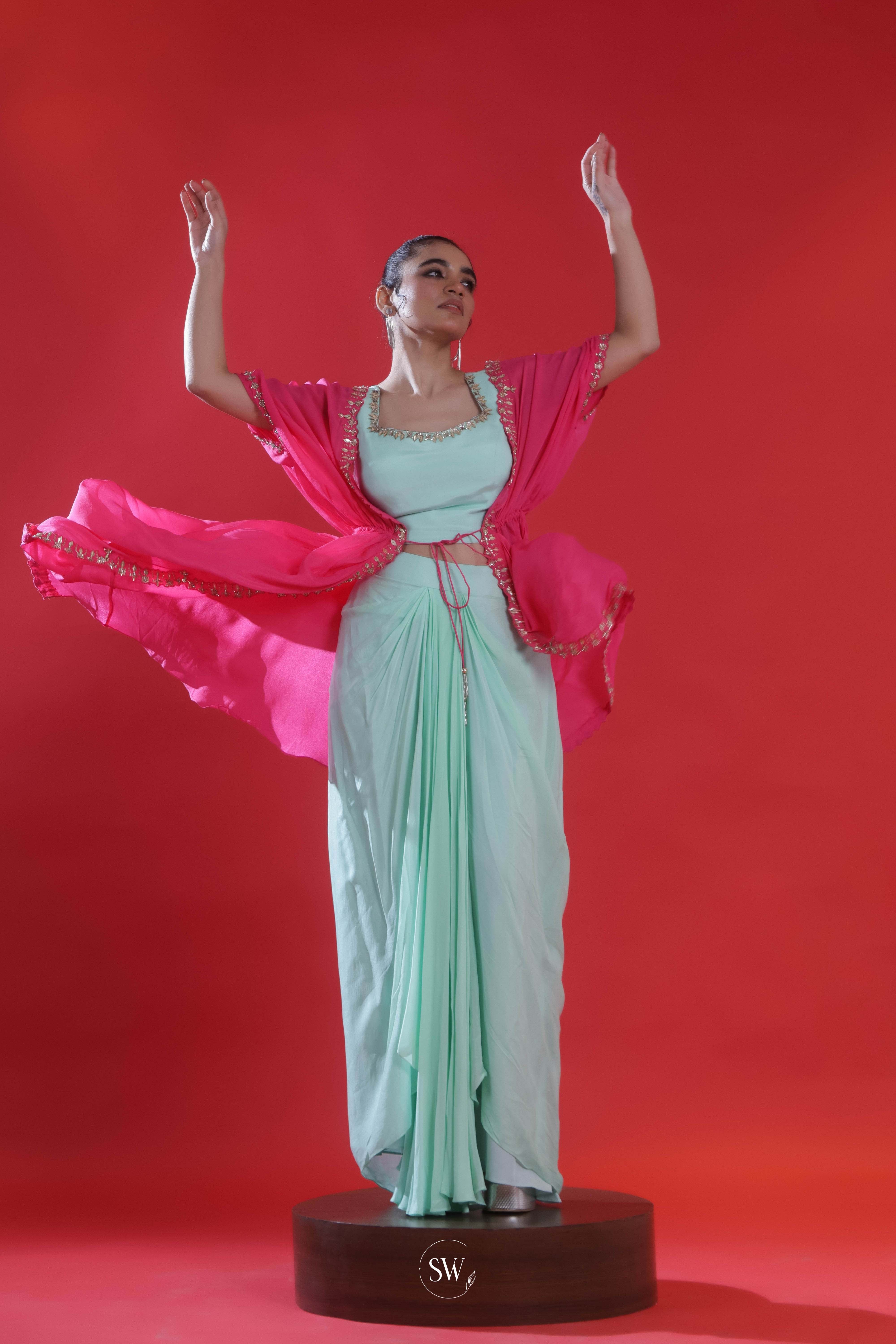 Blue And Pink Indo-Western Dress Set