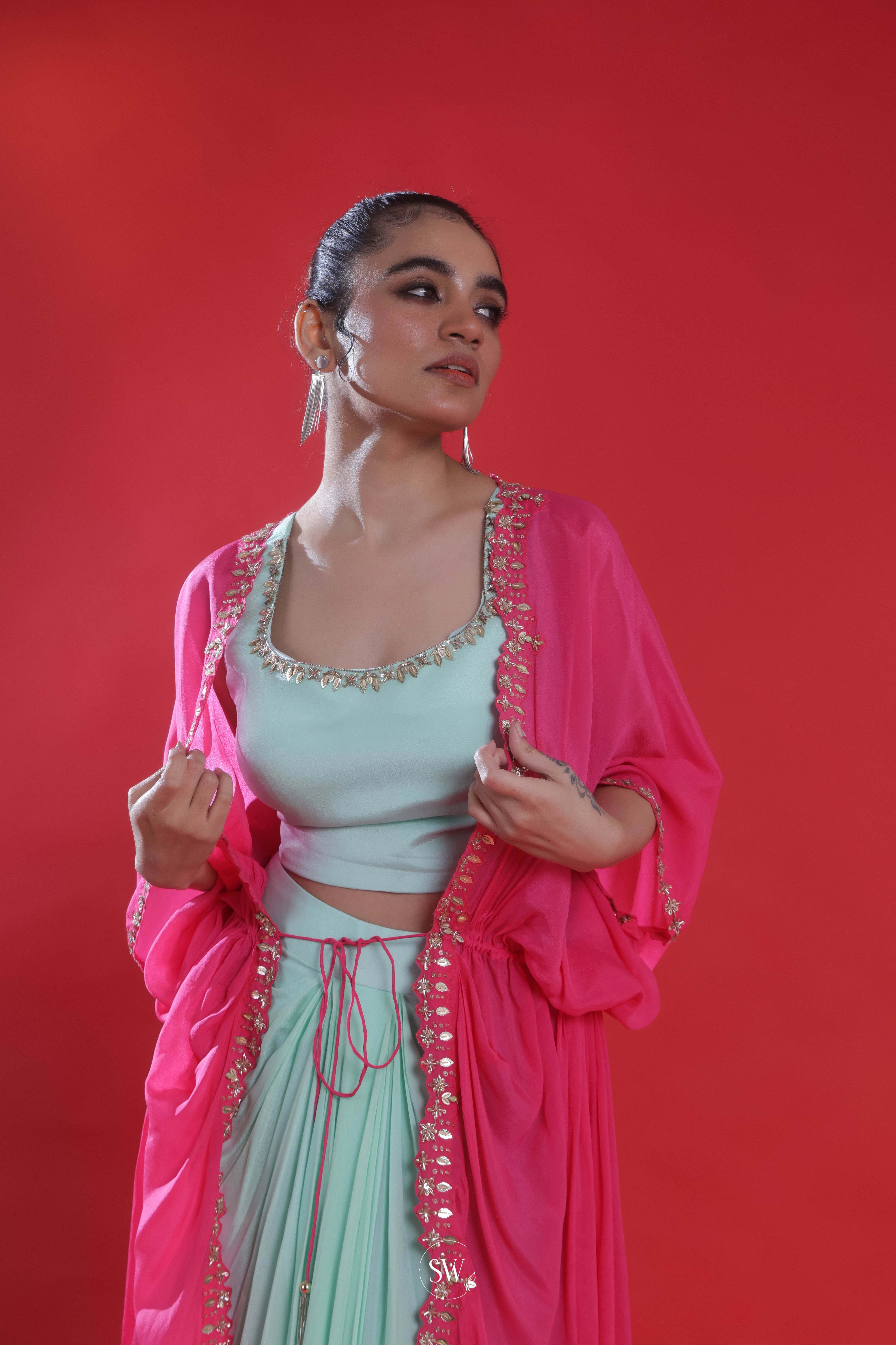 Blue And Pink Indo-Western Dress Set