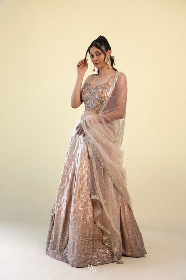 Golden Peach Ombre Lehenga Set With Hand Embroidery